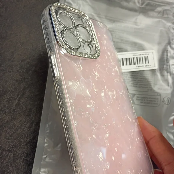 iPhone 13 Pro Pink Glitter Heart Transparent Shockproof Silicone Back Case - Picture 4 of 9